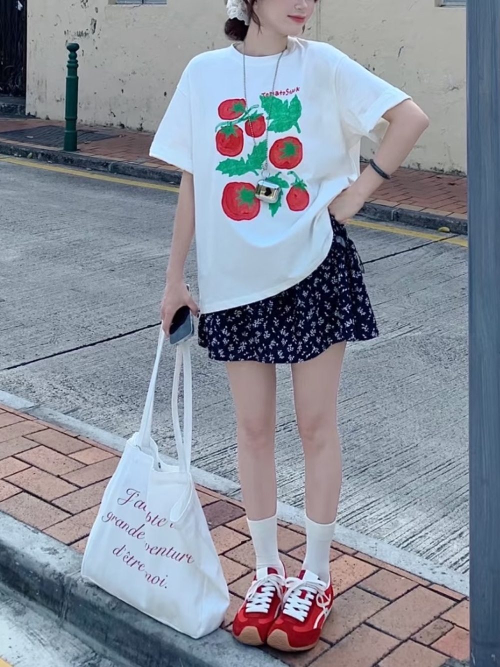 Korean White Tomato Graphic Tee